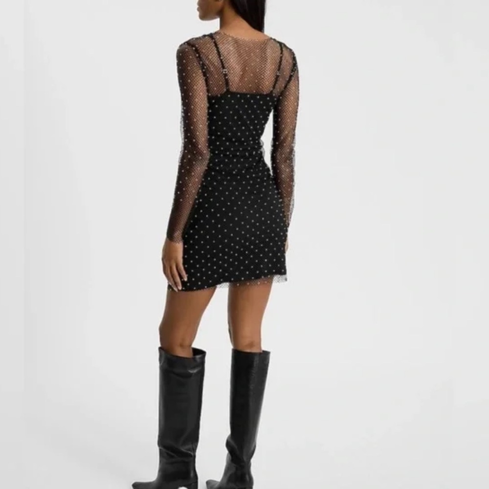 Express Mesh Rhinestone Long Sleeve Mini Dress - Picture 4 of 6